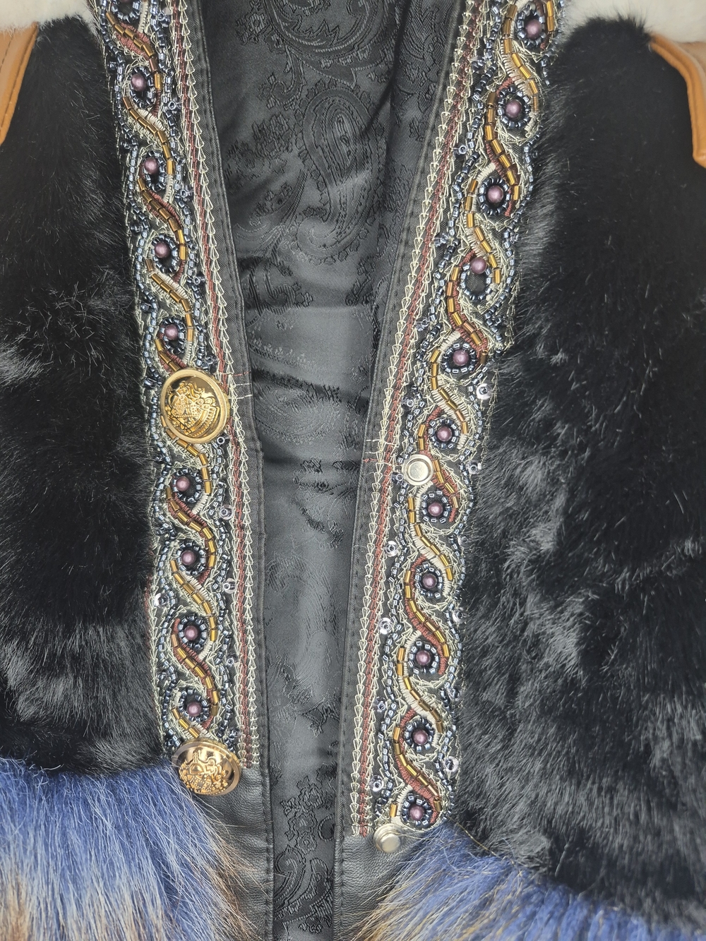Mixed-Texture Teddy Jacket in Black, White & Tan - Picture 6 of 8